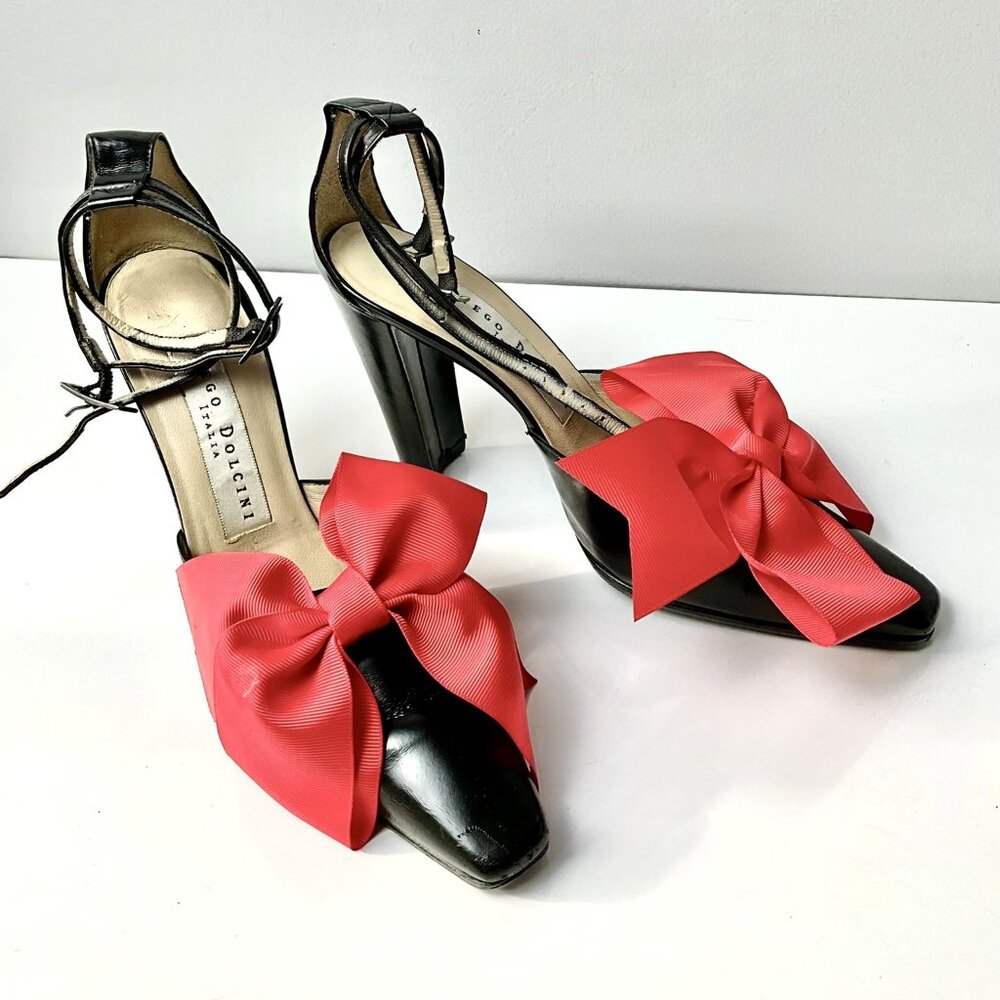 Diego Dolcini Leather Heels Red Bow Ankle Strap Pump EU37 Italy